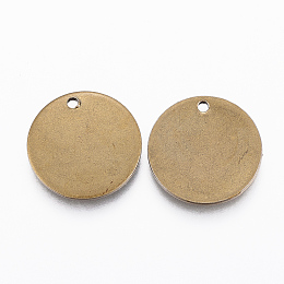 Honeyhandy 304 Stainless Steel Charms, Flat Round, Stamping Blank Tag, Antique Golden, 8x0.8mm, Hole: 1mm