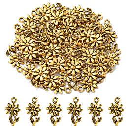 Honeyhandy Tibetan Style Alloy Pendants, Flower, Cadmium Free & Lead Free & Nickel Free, Antique Golden, 19x10x2mm, Hole: 2mm