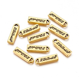 Honeyhandy Alloy Pendants, with Single Logo, Rectangle, Antique Golden, 20x6x2~3mm