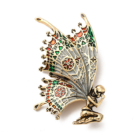 Honeyhandy Colorful Mermaid Butterfly Enamel Pin, Alloy Brooch for Women, Antique Golden, 54x33x5mm, Pin: 1mm