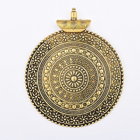 Honeyhandy Flat Round Tibetan Style Big Pendants, Antique Golden, 70x58x8mm, Hole: 5mm