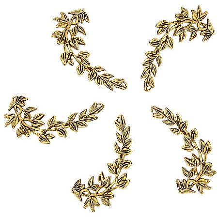 Pandahall Elite 5pcs Olive Branch Links Tibetan Style Alloy Links Antique Golden Linking Charms for Bracelets Necklaces Jewelry Making 80x29x3mm