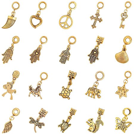 NBEADS 80 Pcs 20 Styles Jewelry Pendants, Antique Gold Dangle Pendant Charms with Large Hole for DIY Necklace Bracelet Earring Making