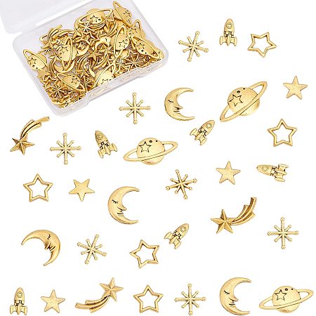 112PCS Moon Star Resin Fillers Zinc Alloy Resin Charms Epoxy Resin Supplies  Cosmos Themed Epoxy Resin Fillers for Resin Jewelry Making (Gold)