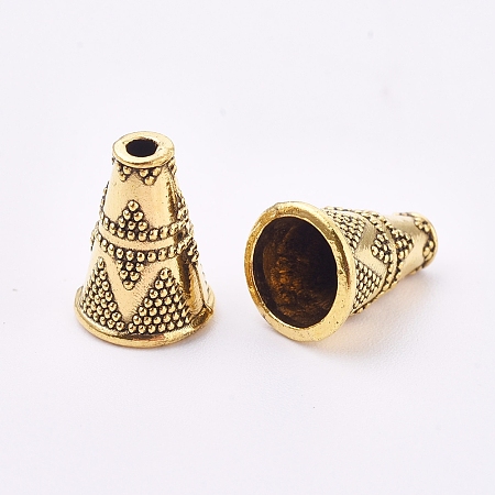 Honeyhandy Tibetan Style Alloy Bead Cone, Bumpy, Apetalous, Antique Golden, 12x9mm, Hole: 1.6mm, Inner Diameter: 7mm