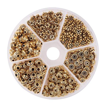 PandaHall Elite 1Box About 300pcs Antique Golden Tibetan Style Spacer Beads Jewelry Findings Accessories for Bracelet Necklace Jewelry Making (5.5~6.5x2~7.5mm, Hole: 1~2mm)