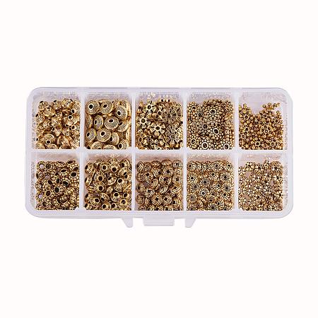PandaHall Elite 500pcs 10 Style Antique Golden Tibetan Alloy Spacer Beads Jewelry Findings Accessories for Bracelet Necklace Jewelry Making