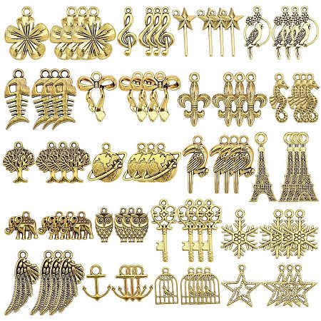 SUNNYCLUE 1 Box 80PCS 20 Style Antique Gold Charms Pendants Mixed Type DIY Jewelry Making Bracelets Necklace Lead Free & Cadmium Free & Nickel Free