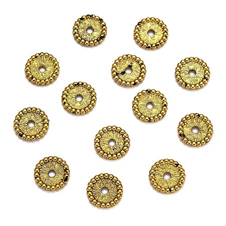 Honeyhandy Tibetan Style Spacer Beads, Disc, Antique Golden, 11x1.3mm, Hole: 2mm