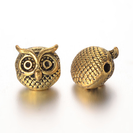 Honeyhandy Owl Alloy Beads, Antique Golden, 11x11x9mm, Hole: 1.5mm