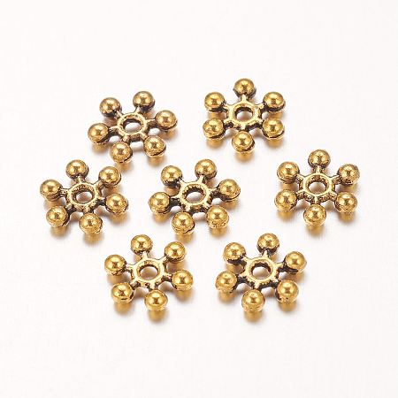 Honeyhandy Zinc Alloy Beads Spacers, Cadmium Free & Lead Free, with One Hole, Snowflake, Antique Golden, 8.5x2.5mm, Hole: 1.5mm