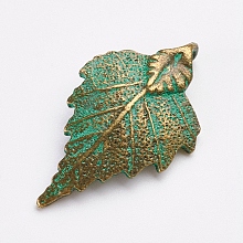 Honeyhandy Tibetan Style Alloy Pendants, Leaf, Antique Bronze & Green Patina, 34x20x5mm, Hole: 3x4mm