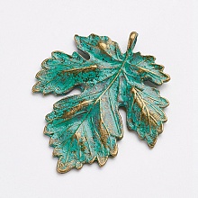 Honeyhandy Tibetan Style Alloy Pendants, Holly Leaves, Antique Bronze & Green Patina, 41x35.5x2mm, Hole: 3mm