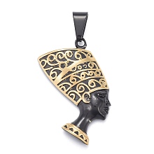 Honeyhandy 304 Stainless Steel Pendants, Queen Nefertiti, Gunmetal & Golden, 48x37x6mm, Hole: 6x12mm