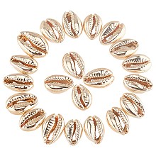 Honeyhandy Electroplated Shell Beads, Cowrie Shells, Light Gold, 15~20x10~12x5~6mm, Hole: 12~14x2~3mm