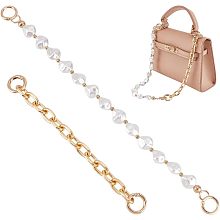 WADORN 1pc Acrylic Bead Bag Handle 1pc Aluminium Bag Extender Chain, 14.5" Resin Purse Handle 8.5" Metal Bag Strap Extender Shoulder Strap Extension Decoration Chain DIY Bag Accessory, Gold Ring