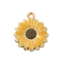 Honeyhandy Alloy Enamel Pendants, Light Gold, Daisy Charm, Gold, 21x18x2mm, Hole: 2mm