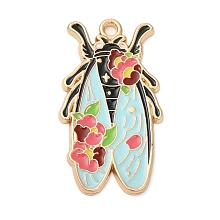 Honeyhandy Alloy Enamel Pendants, Light Gold, Cicada Charm, Light Sky Blue, 30.5x17x1.5mm, Hole: 1.8mm