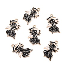 Honeyhandy Alloy Enamel Pendants, Gothic Theme, Plague Doctor/Crow with Sickle, Black, 31x20x1mm, Hole: 2.2mm