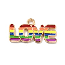 Honeyhandy Rainbow Color Alloy Enamel Pendants, Light Gold, Word LOVE with Rainbow Charms, Colorful, 11.5x21.5x1.5mm, Hole: 1.5mm