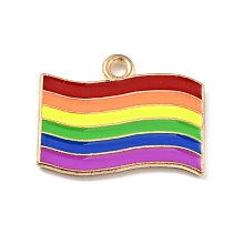 Honeyhandy Alloy Enamel Pendants, Pride Flag/Rainbow Flag, Light Gold, Colorful, 15.5x20x1.5mm, Hole: 1.6mm