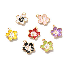 Alloy Enamel Pandants, Lead Free & Cadmium Free, Light Gold, Flower Charm, Mixed Color, 16x13.5x3mm, Hole: 1.4mm