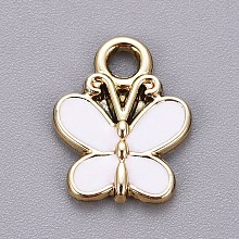 Honeyhandy Light Gold Plated Alloy Charms, with Enamel, Butterfly, White, 15x11.5x2mm, Hole: 2mm