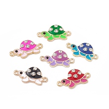 Honeyhandy Alloy Connector Charms, with Crystal Rhinestone and Enamel, Tortoise Links, Light Gold, Mixed Color, 12x23x3mm, Hole: 1.5mm