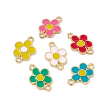 Honeyhandy Alloy Connector Charms, with Enamel, Flower Links, Light Gold, Mixed Color, 18.5x12.5x1.5mm, Hole: 1.8mm