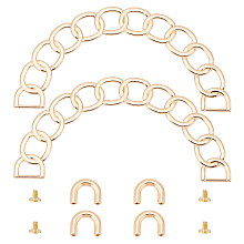 WADORN Alloy Chain Style Bag Handles, with Iron D-Ring Connector Buckle & Screws, for Bag Replacement Accessories, Light Gold, 8x13.75x0.25cm