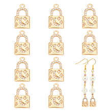 CHGCRAFT 10Pcs Golden Padlock Charms Lock Shape Brass Rhinestone Pendant with Moon and Star Crystal Accessories for Keychain Necklace Bracelet DIY Craft Making, 16x10x2.7mm