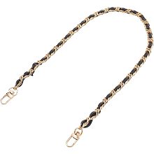 WADORN Braided Leather Purse Chain, 23.6 Inch Cowhide Leather Bag Strap Replacement Woven Thin Leather Handbag Handle with Swivel Buckles Shoulder Chain Accessories for Clutch Purse Wallet, Gold