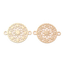 Honeyhandy Long-Lasting Plated Brass Connector Charms, Hollow Flat Round Links with Flower, Light Gold, 12x15x0.3mm, Hole: 1.4mm