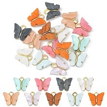 15Pcs Acrylic Charms, with Alloy Finding, Butterfly Charm, Light Gold, 13x14x3mm, Hole: 2mm