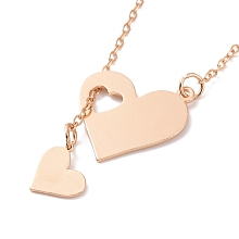 Honeyhandy 302 Stainless Steel Heart Puzzle Pendant Lariat Necklaces, Lariat Y Necklace with Cable Chains for Women, Light Gold, 18.50 inch(47cm)