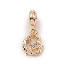 Alloy Rhinestone European Dangle Charms, Large Hole Pendants, Christmas Reindeer/Stag, Light Gold, 24mm, Hole: 4.6mm, Reindeer: 14x10.5x2.5mm