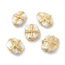 Honeyhandy Natural Keshi Pearl Beads, with Brass Cross Findings, Baroque Pearls, Rectangle Bead, Light Gold, 20~22x16~19x7~8mm, Hole: 1mm