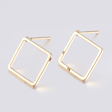 Honeyhandy Brass Stud Earring Findings, Long-Lasting Plated, Rhombus, Light Gold, 16.5x16.5mm, Pin: 0.8mm