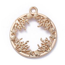 Honeyhandy Zinc Alloy Open Back Bezel Pendants, For DIY UV Resin, Epoxy Resin, Pressed Flower Jewelry, Ring with Ocean Plants, Light Gold, 34x30x3mm, Hole: 3mm