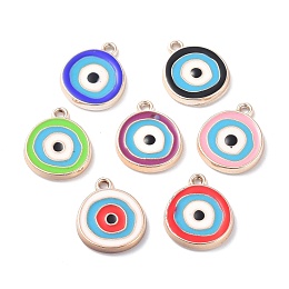 Honeyhandy CCB Plastic Enamel Pendants, Flat Round with Evil Eye, Mixed Color, 17.5~18x15x2.5mm, Hole: 1.5mm