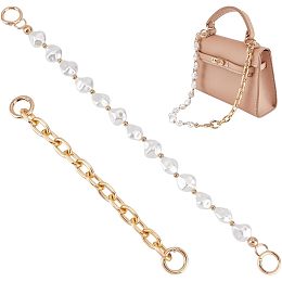 WADORN 1pc Acrylic Bead Bag Handle 1pc Aluminium Bag Extender Chain, 14.5" Resin Purse Handle 8.5" Metal Bag Strap Extender Shoulder Strap Extension Decoration Chain DIY Bag Accessory, Gold Ring