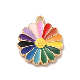 Honeyhandy Alloy Enamel Pendants, Daisy Charm, Light Gold, Colorful, 21x18x2mm, Hole: 2mm