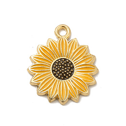 Honeyhandy Alloy Enamel Pendants, Light Gold, Daisy Charm, Gold, 21x18x2mm, Hole: 2mm