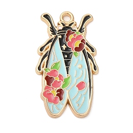 Honeyhandy Alloy Enamel Pendants, Light Gold, Cicada Charm, Light Sky Blue, 30.5x17x1.5mm, Hole: 1.8mm