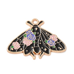 Alloy Enamel Pendants, Light Gold, Butterfly Charm, Mauve, 22x30x1.5mm, Hole: 1.8mm