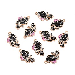 ARRICRAFT Alloy Enamel Pendants, Gothic Theme, Crow with Rose Flower, Black, 26x16x1.5mm, Hole: 1.8mm