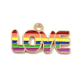 Honeyhandy Rainbow Color Alloy Enamel Pendants, Light Gold, Word LOVE with Rainbow Charms, Colorful, 11.5x21.5x1.5mm, Hole: 1.5mm