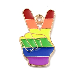 Honeyhandy Pride Alloy Enamel Pendants, Yeah Gesture Charms, Light Gold, Colorful, 25.5x15x1.5mm, Hole: 1.6mm