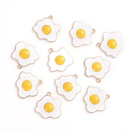 Honeyhandy Alloy Enamel Pendants, Poached Egg, Golden, Imitation Food , White, 22x22x4mm, Hole: 1.4mm