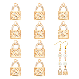 CHGCRAFT 10Pcs Golden Padlock Charms Lock Shape Brass Rhinestone Pendant with Moon and Star Crystal Accessories for Keychain Necklace Bracelet DIY Craft Making, 16x10x2.7mm